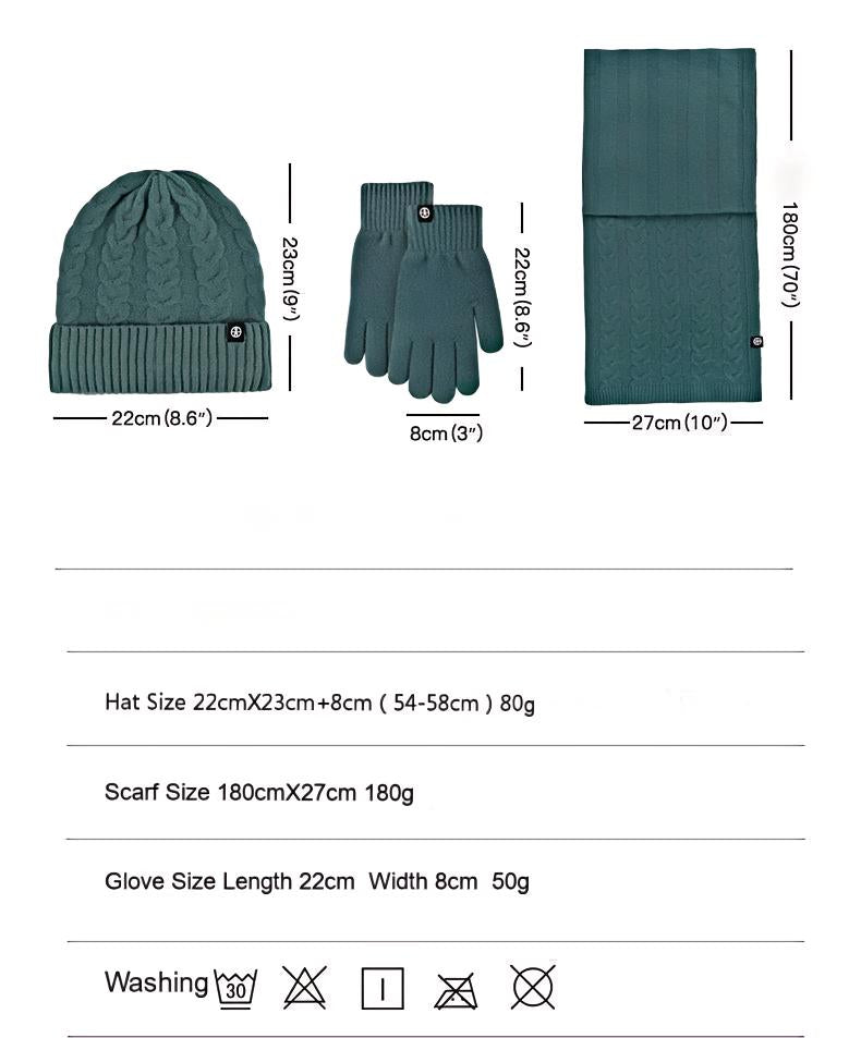 Outdoor knitted hat, scarf and gloves three-piece set
