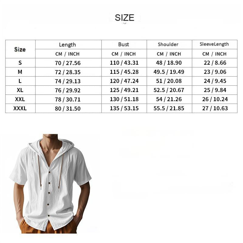 Men's breathable linen loose hooded thin short-sleeved shirt