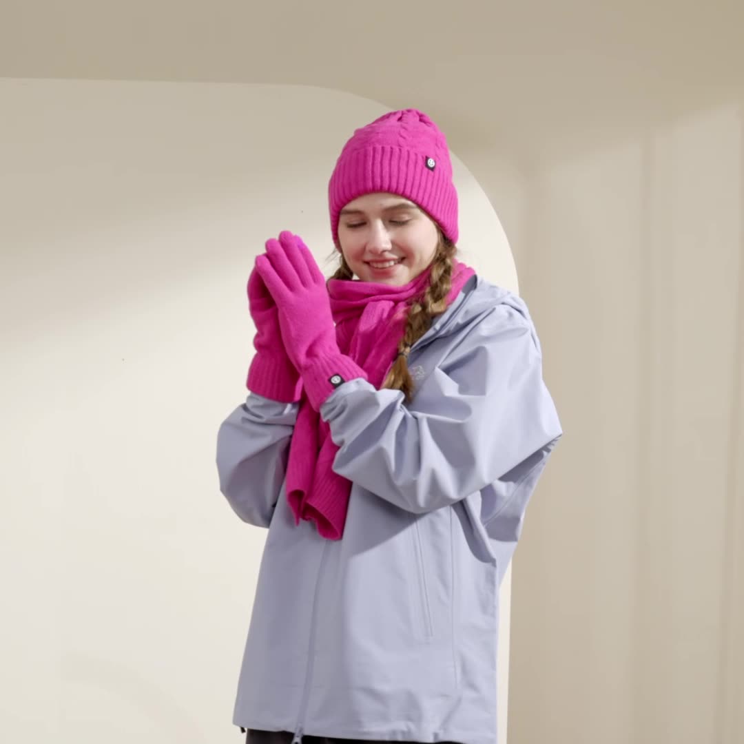 Outdoor knitted hat, scarf and gloves three-piece set
