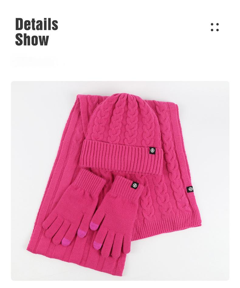 Outdoor knitted hat, scarf and gloves three-piece set