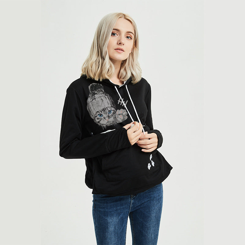 Cat pocket hooded casual hoodie